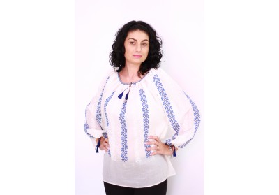 Ie damă cu mânecă lungă cu motive verticale bleu şi albe Ie damă cu mânecă lungă cu motive verticale bleu şi albe